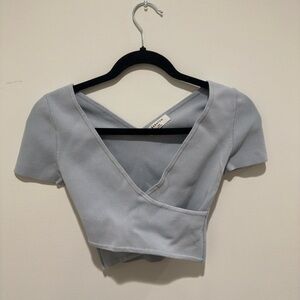 Babaton Baby Blue V-Neck Crop Top